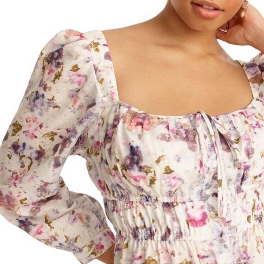 Nwt J. Crew X Flora Obscra Floral Square-Neck Blouse In Kaleidoscope, 6